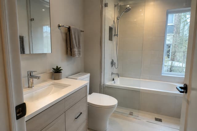 Salle de bain moderne avec appareils sanitaires installés